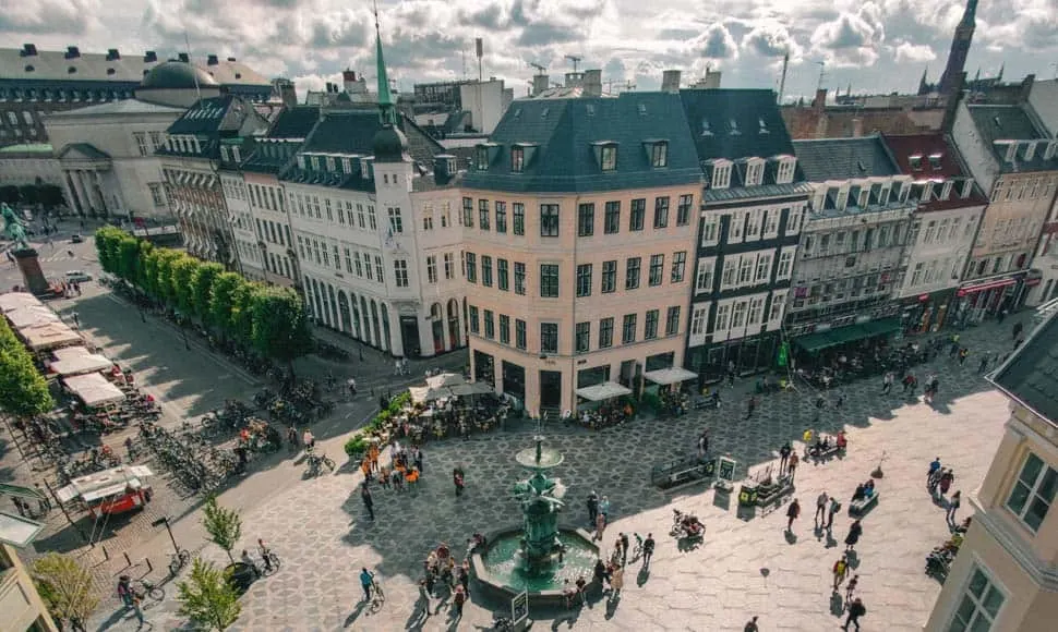 Shoppers walking in the street of Strøget, Copenhagen