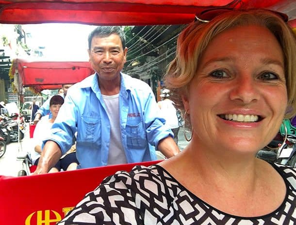 Megan on cyclo in Hanoi