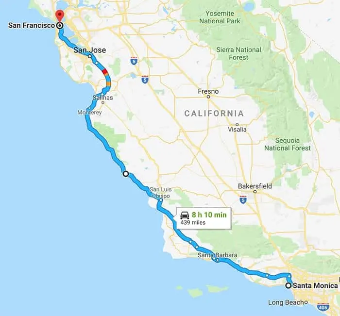 PCH map driving LA to San Fran