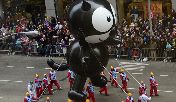 Felix cat wrangled down Broadway