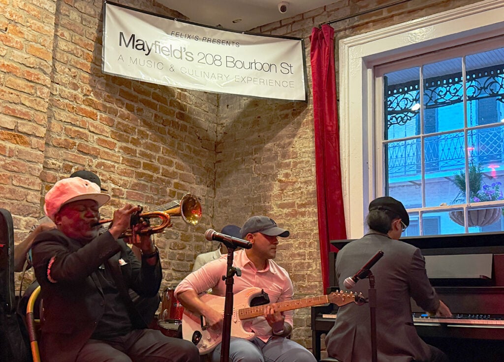 Kermit Ruffins, Irvin Mayfield and Yoshi Tsuji ripping out the tunes at 208 Bourbon Street bar