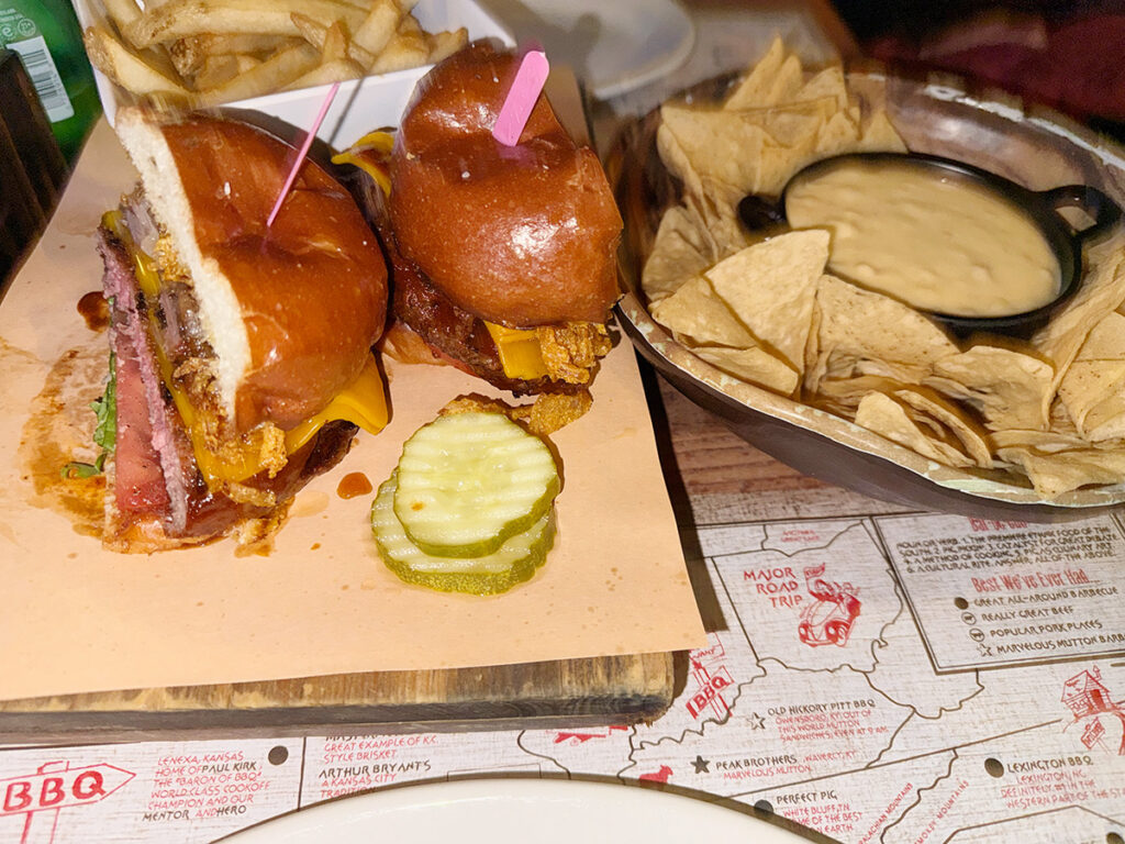 A burger cut in half and served separately