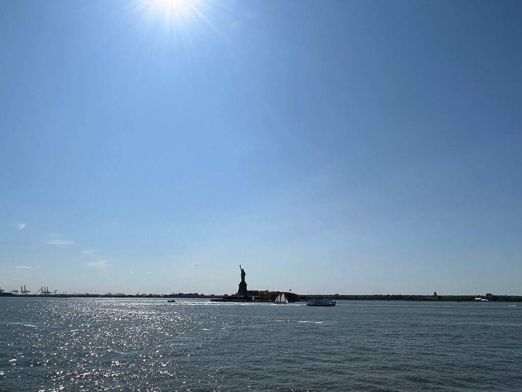 Statue of Liberty in the distance from Staten Island ferry