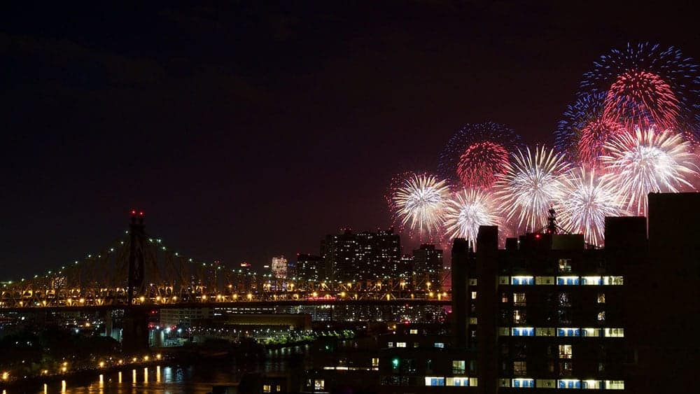 Fireworks over New York skyline