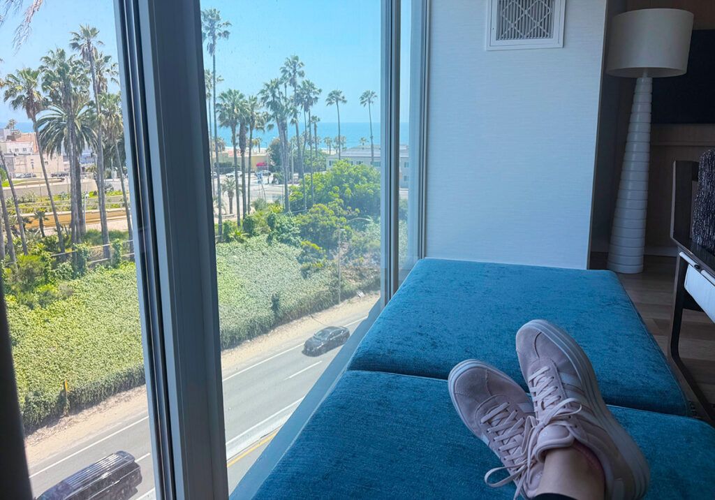 My view over the highway looking at Santa Monica Beach