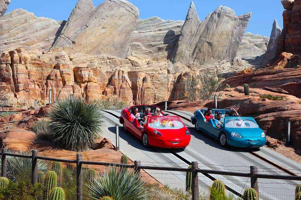 Two cars racing in Cars Land