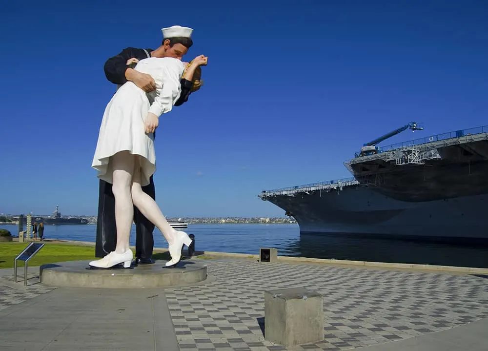 The famous kiss in front of the USS Midway