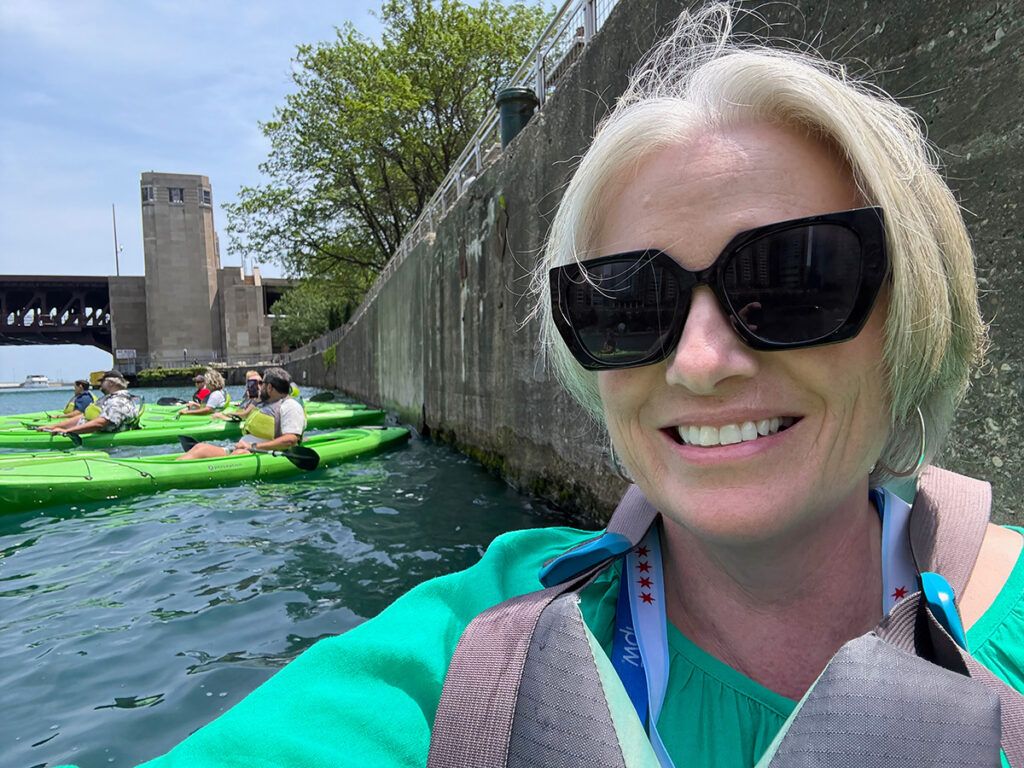 Megan in kayak on Chicago River