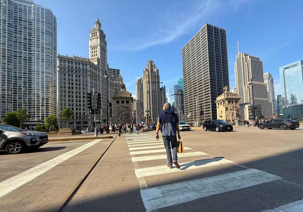 Pedestrian and skyscrapers in Chicago