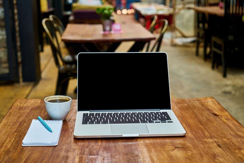 Laptop in cafe