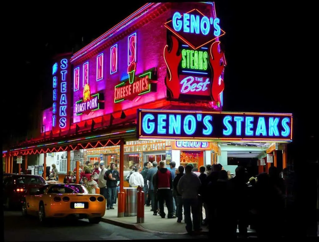The line for Geno's steaks!