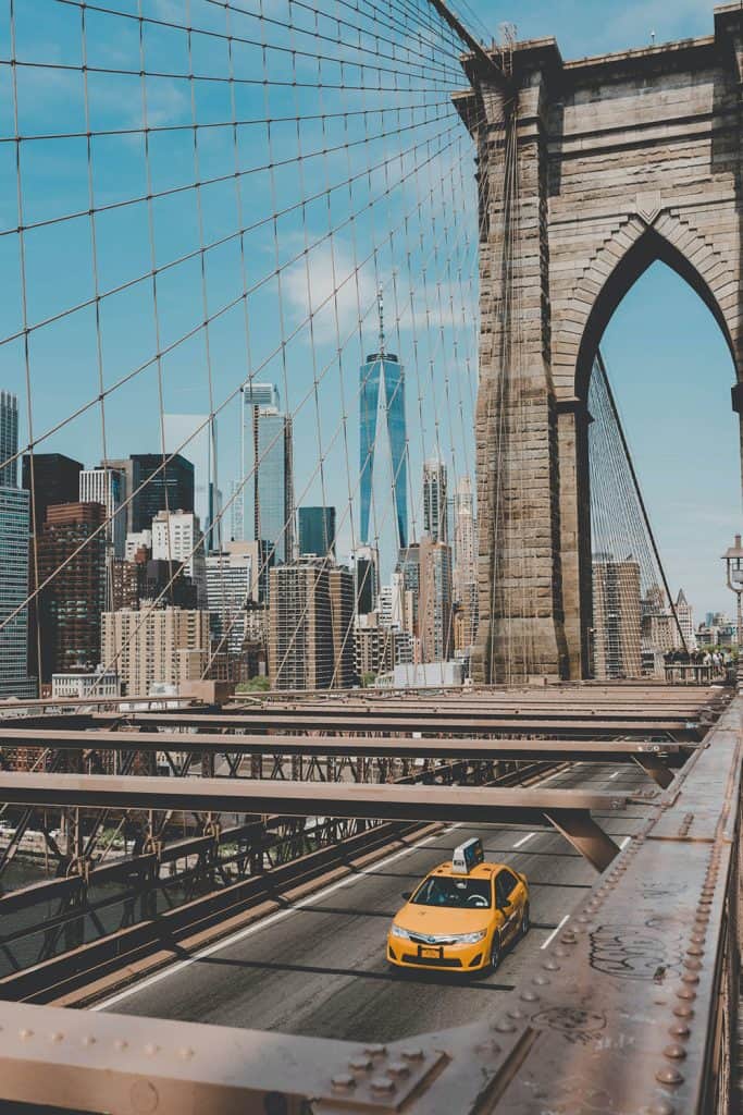 Driving over Brooklyn bridge NYC