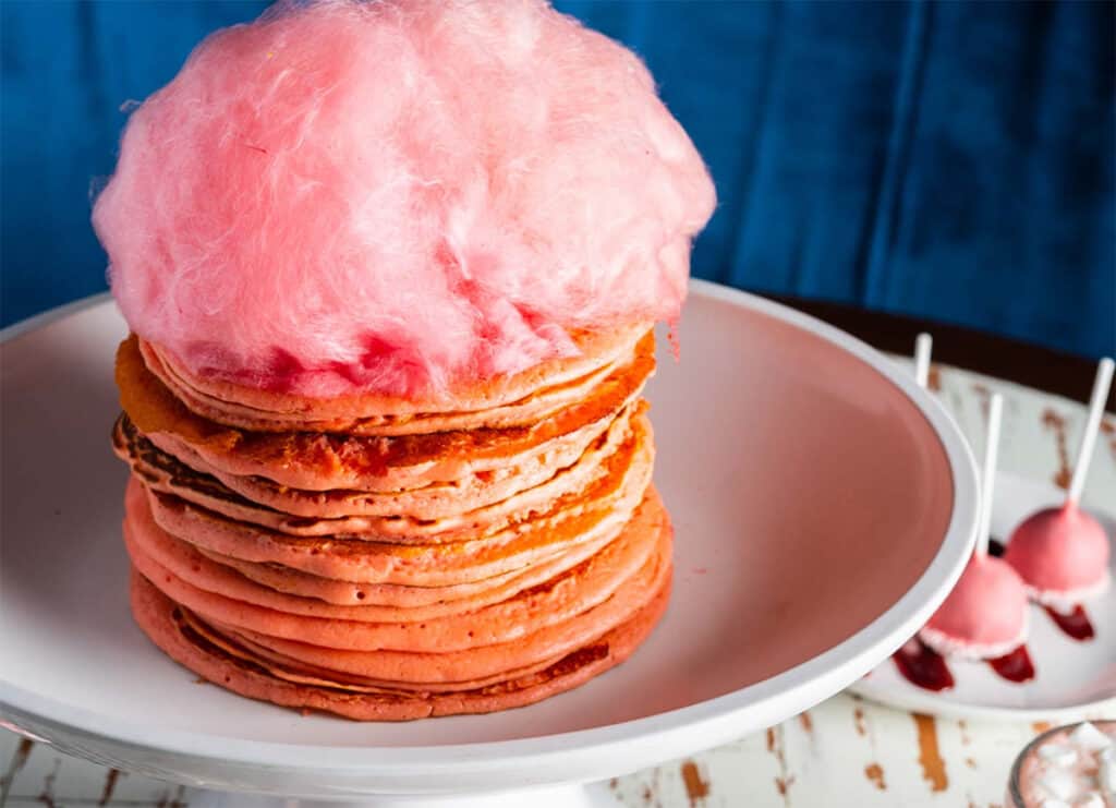 The pancake stack with pink candy floss