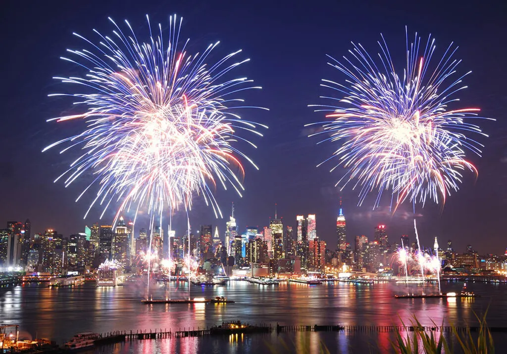 Fireworks on New York harbor