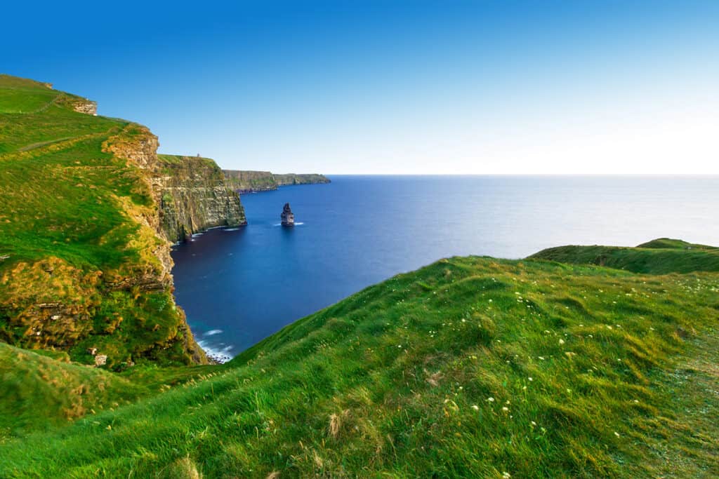 The emerald hills of the Cliffs of Moher