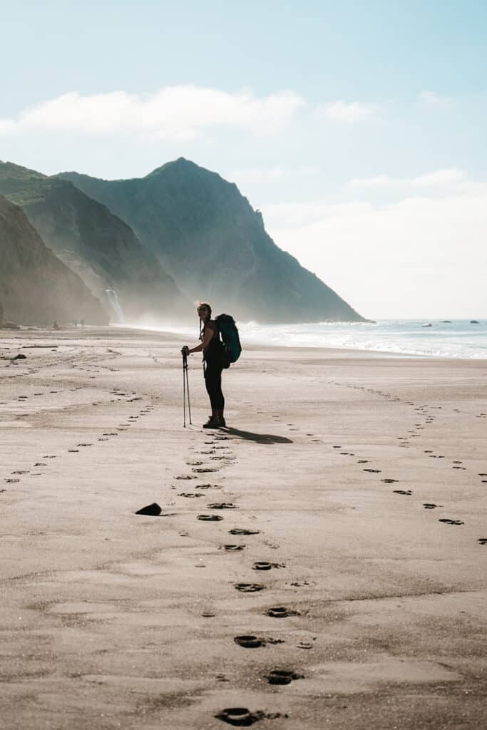 Mikaela setting off along Point Reyes beach