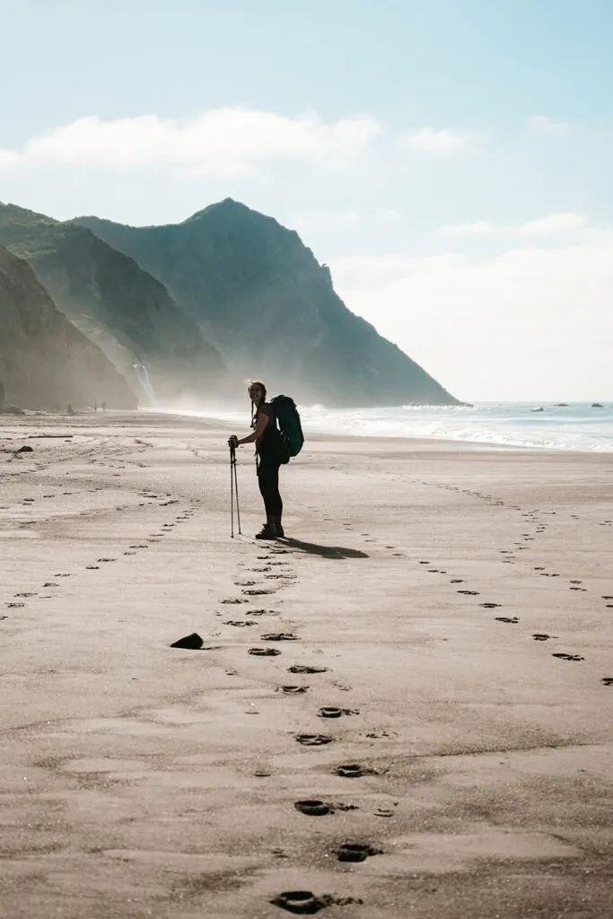 Mikaela setting off along Point Reyes beach