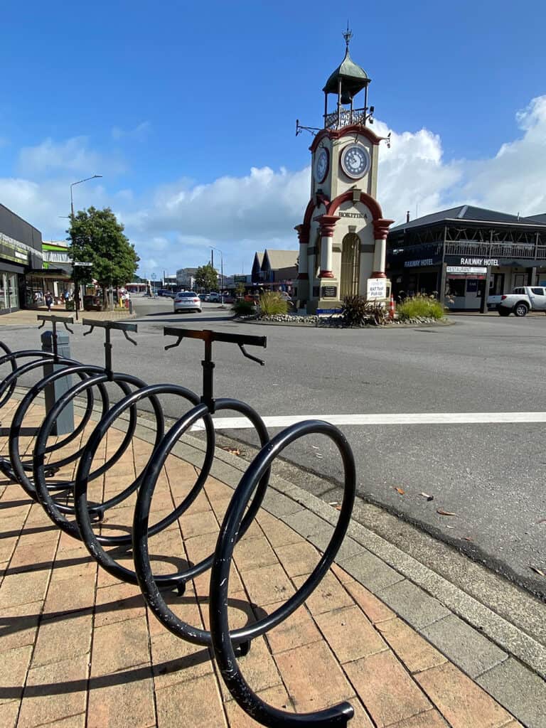 Hokitika town clock and bike stand