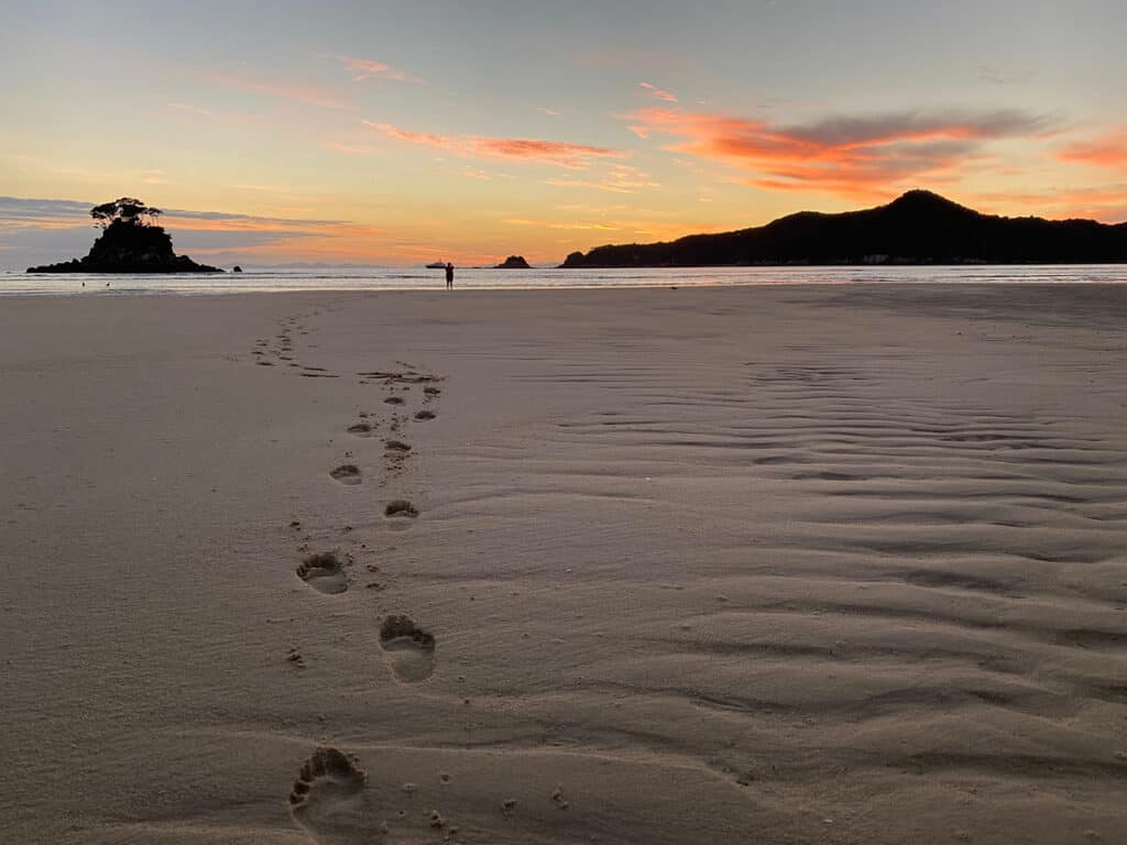 Footprints in the morning at Torrent Bay, Abel Tasman National Park