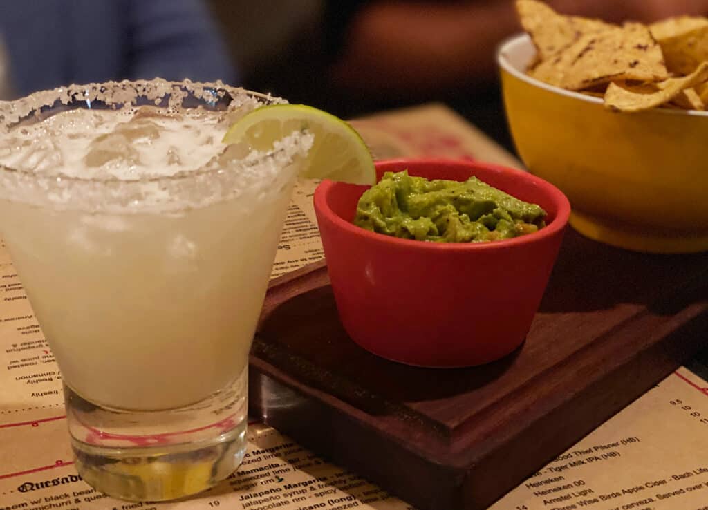 margarita with chips and guac