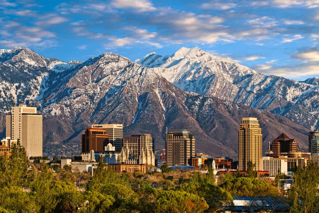Salt Lake City under the mighty Wasatch Mountains