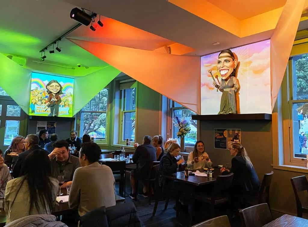 Jacinda Ardern and Chloe Swarbrick at the Backbencher