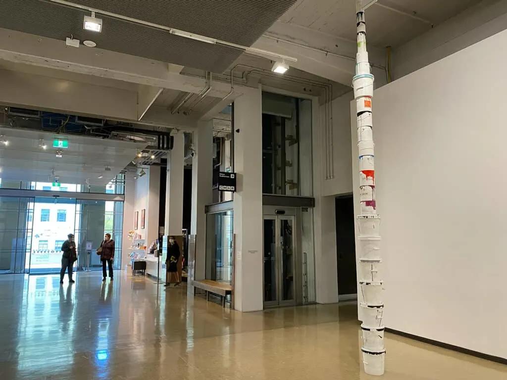 Paint bucket installation at City Gallery