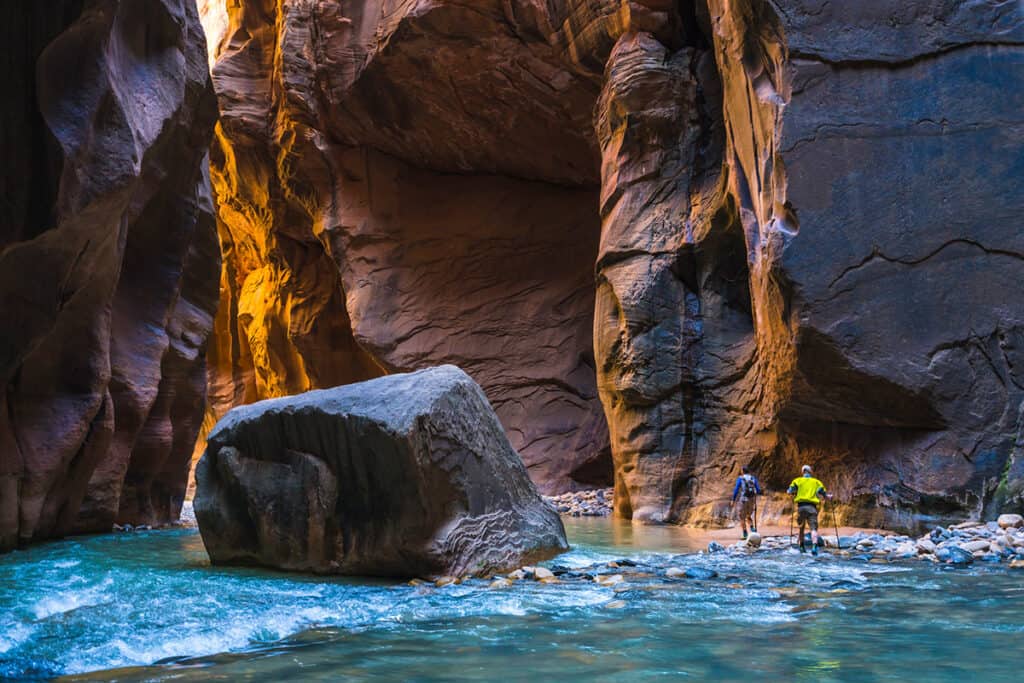 Hikers in the breathtaking Narrows
