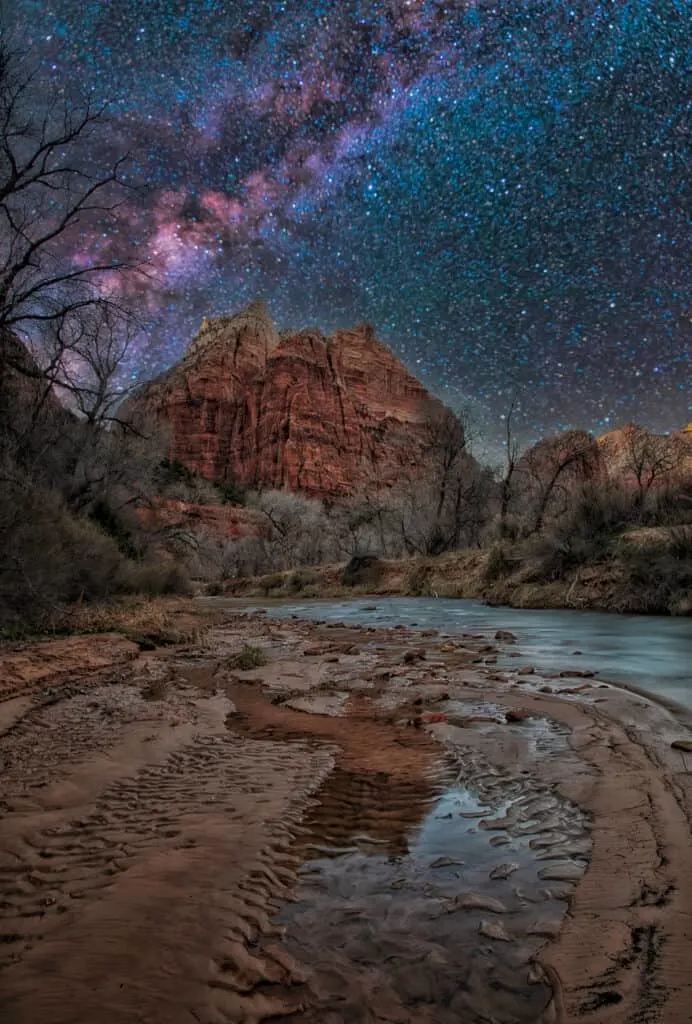 Stars over the Virgin River at Zion National Park
