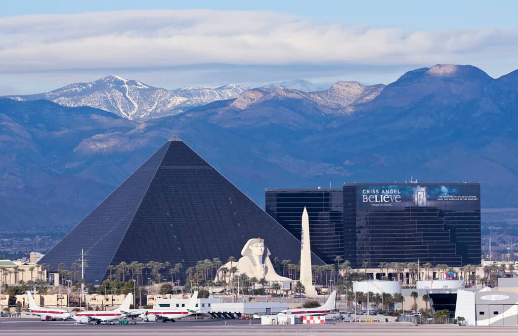 View from Las Vegas airpot to Luxor Hotel