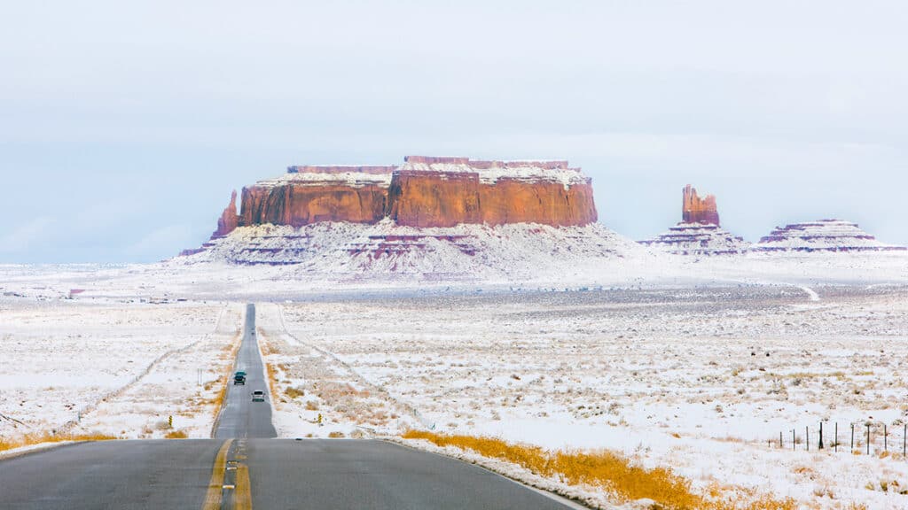 Monument Valley under snow