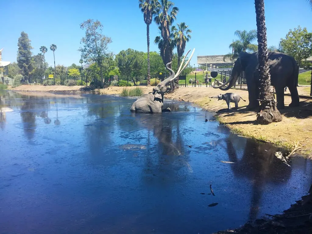 Elephant sculptures in the La Brea tar pits