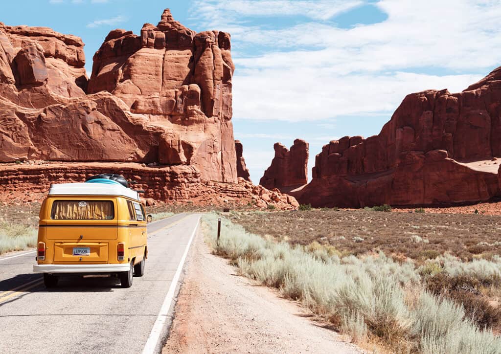 VW combi van on a road trip