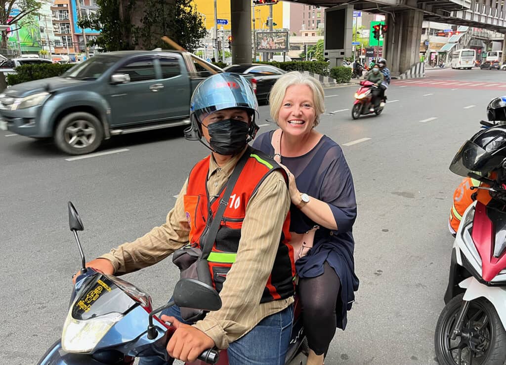 Megan on motorbike Bangkok