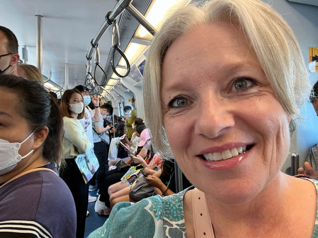 Megan in train in Bangkok