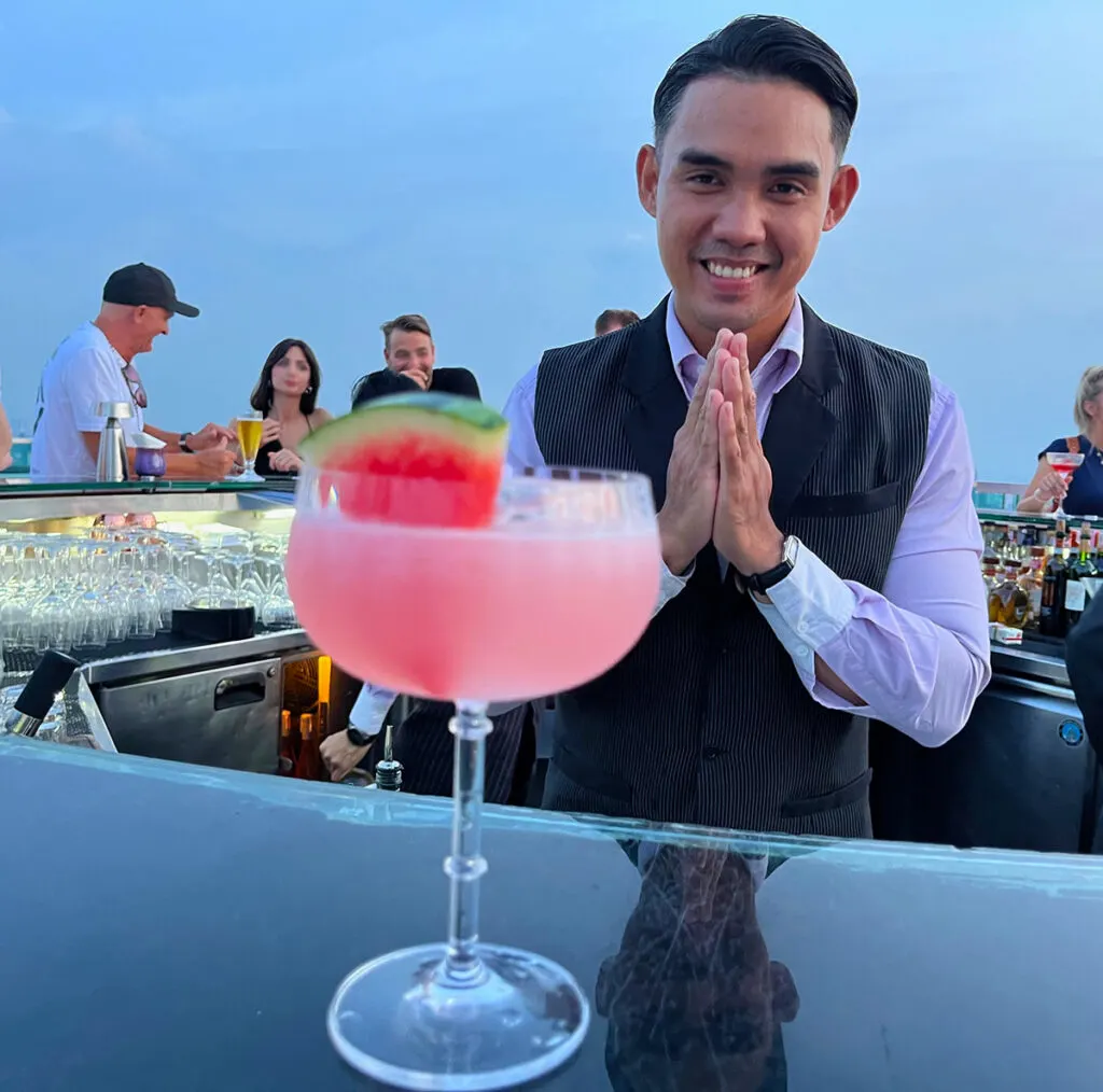 Pink cocktail at Sky Bar