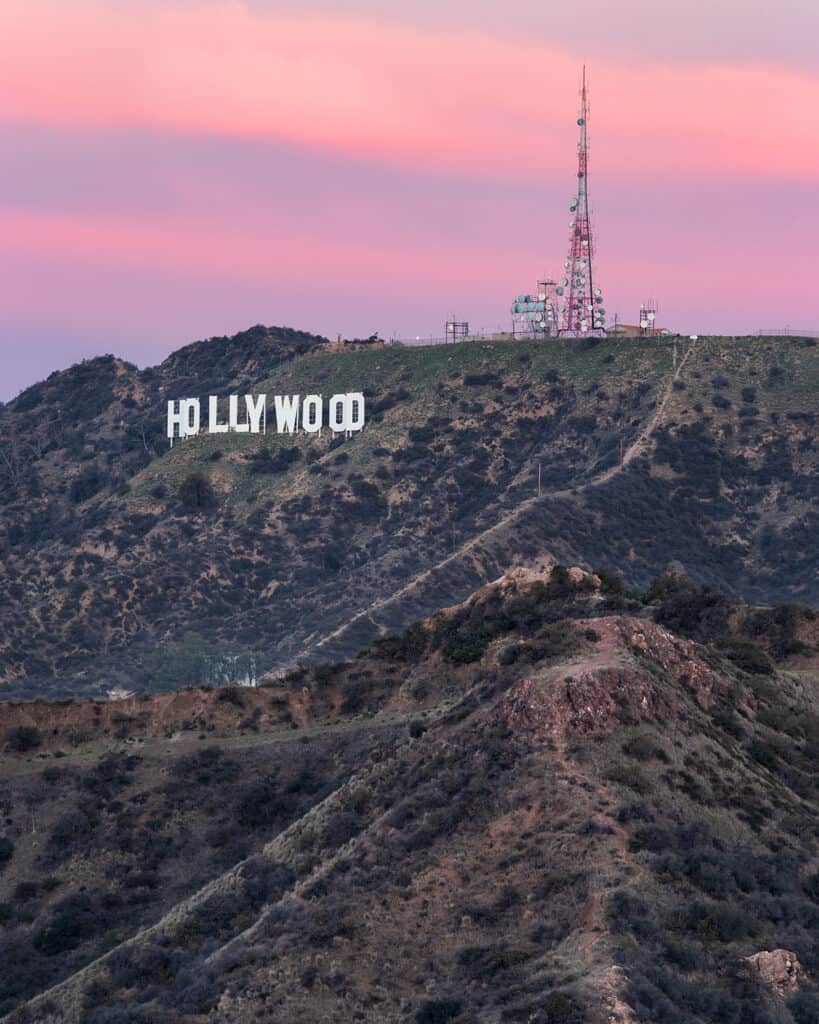 The Hollywood sign at sunset