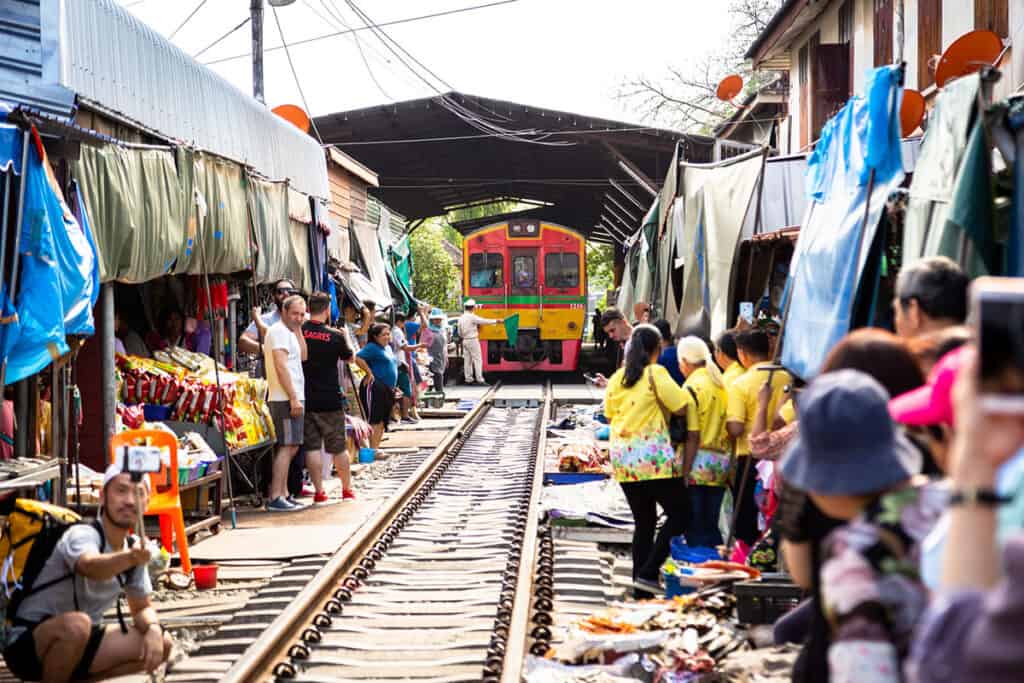 Awnings down at Mae Klong Railway market