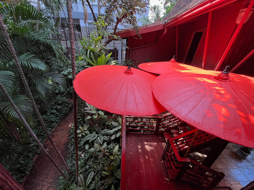 Traditional Thai parasols over the stairs at Jim Thompson house