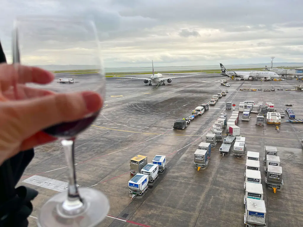 Wine in Koru Lounge Auckland