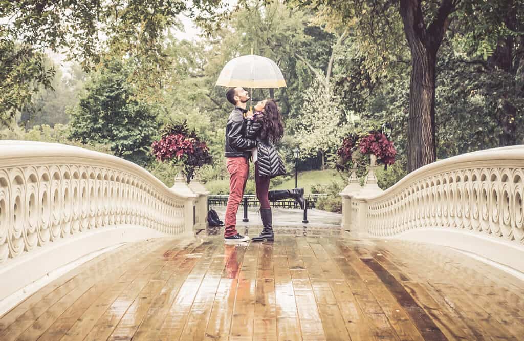 Couple in rain in Central Park