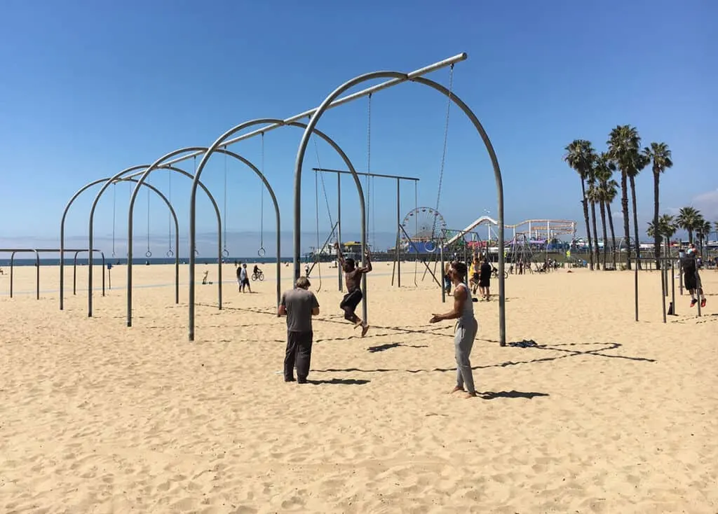 People working out at Muscle Beach