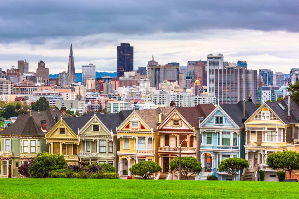 The Painted Ladies in front of the metropolis of San Francisco 
