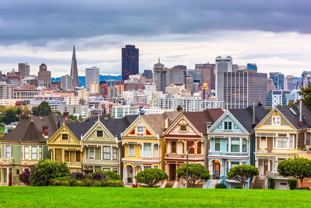 The Painted Ladies in front of the metropolis of San Francisco