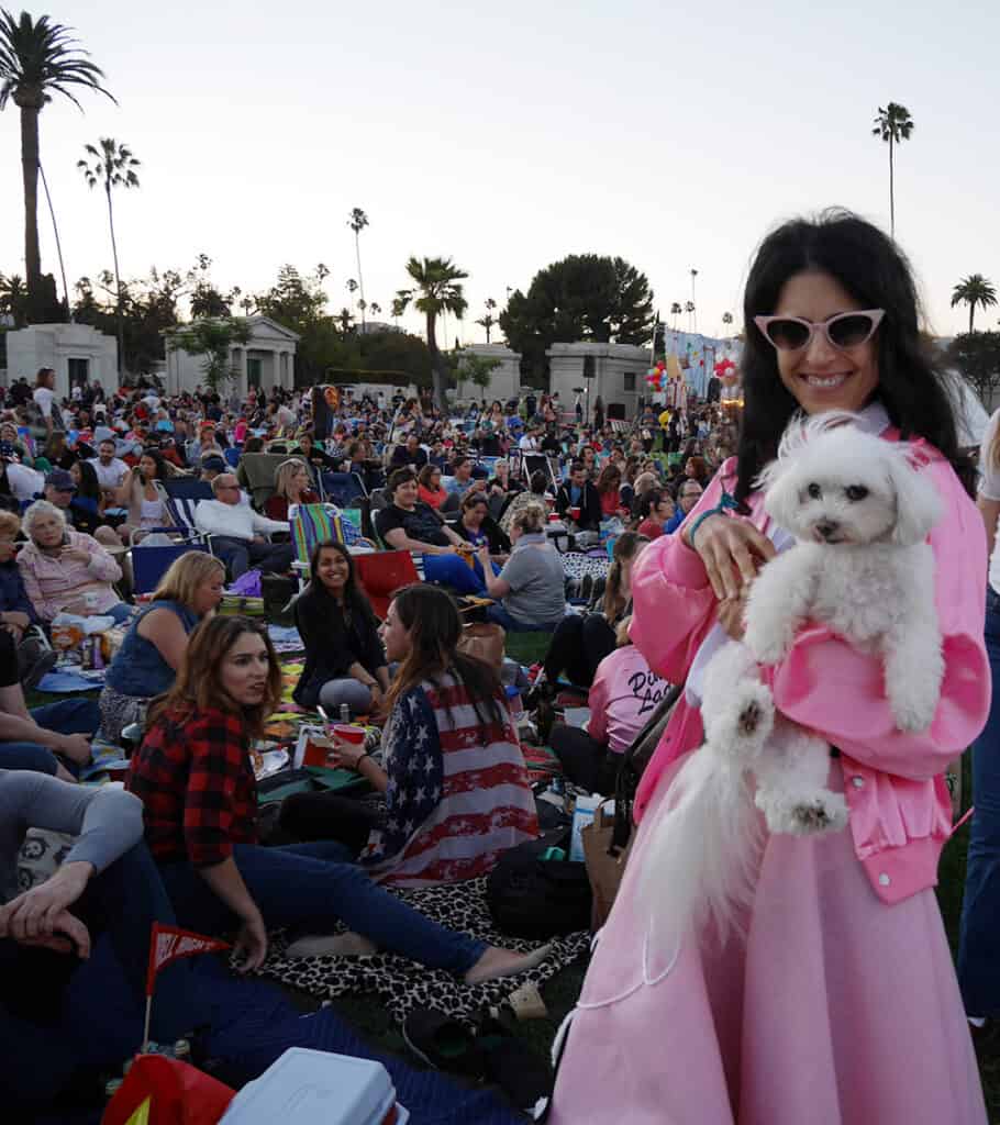 Pink lady at Grease, Hollywood Forever outdoor cinema