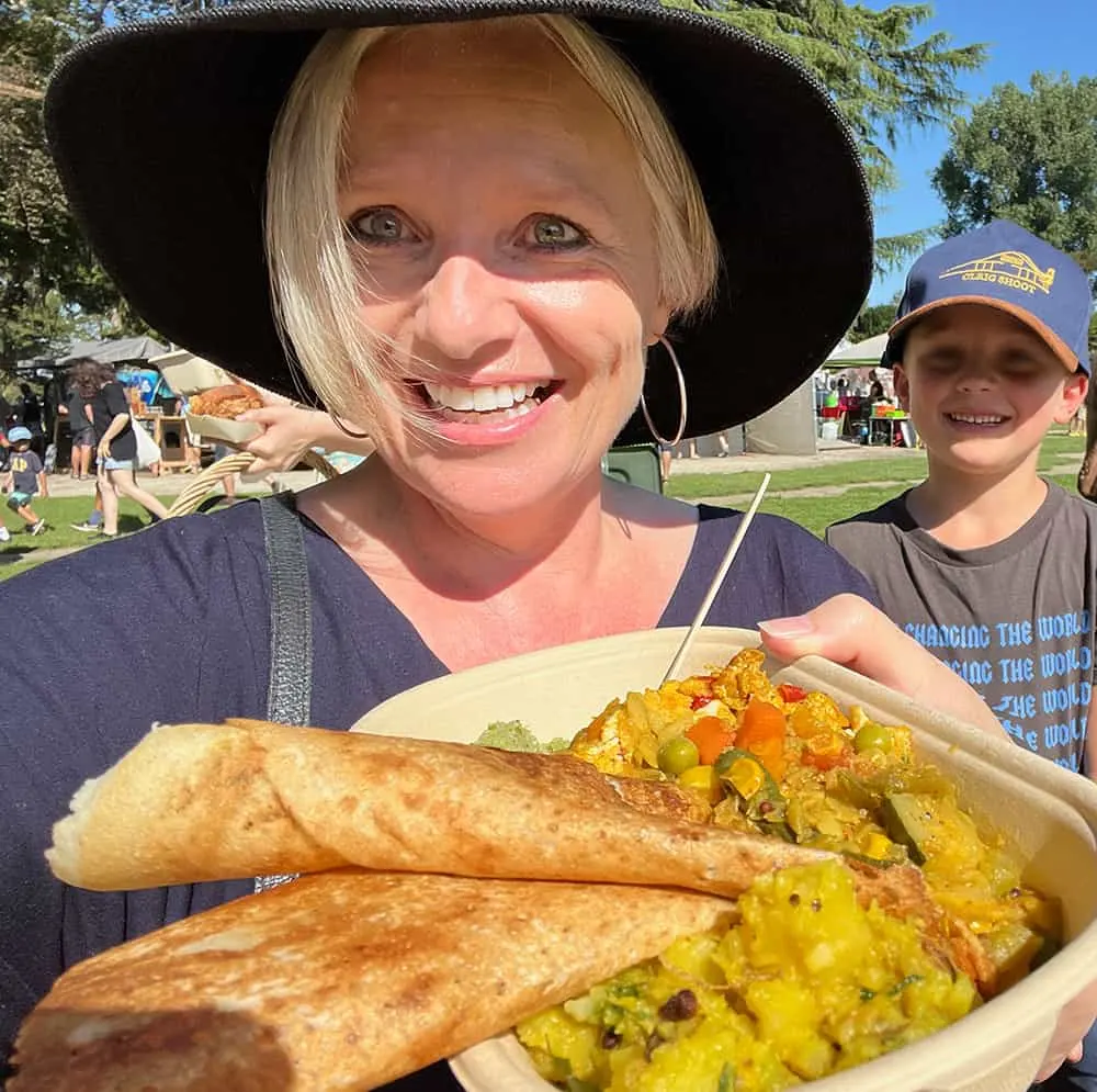 Megan at Hastings Farmer's Market with dosa