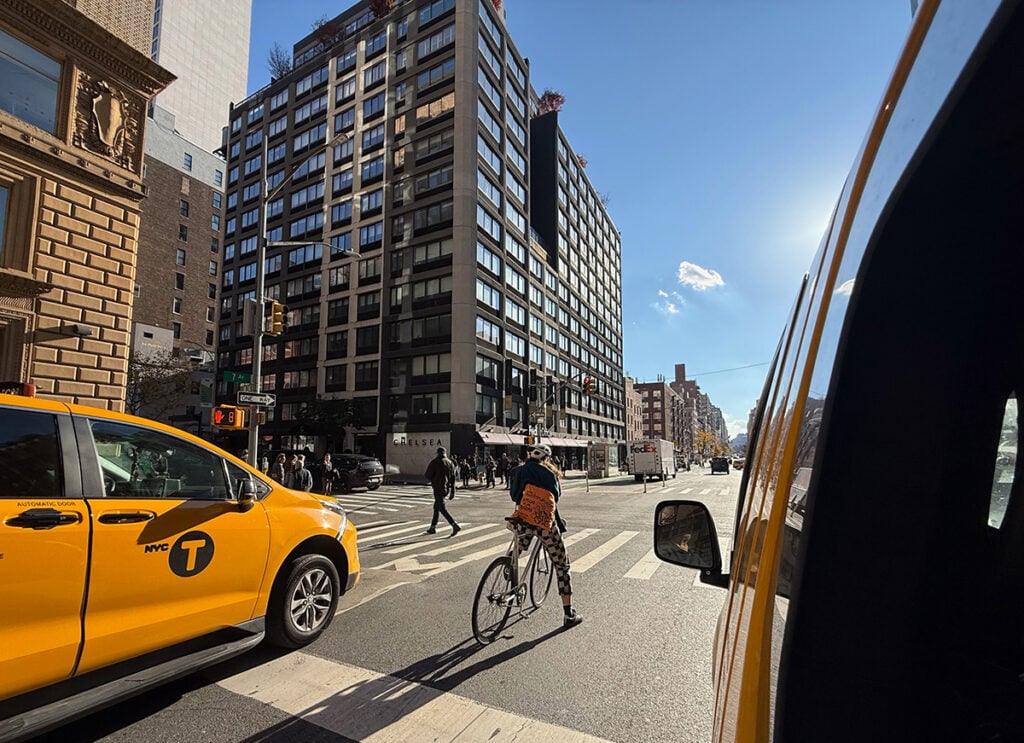 New York yellow cab and cyclist