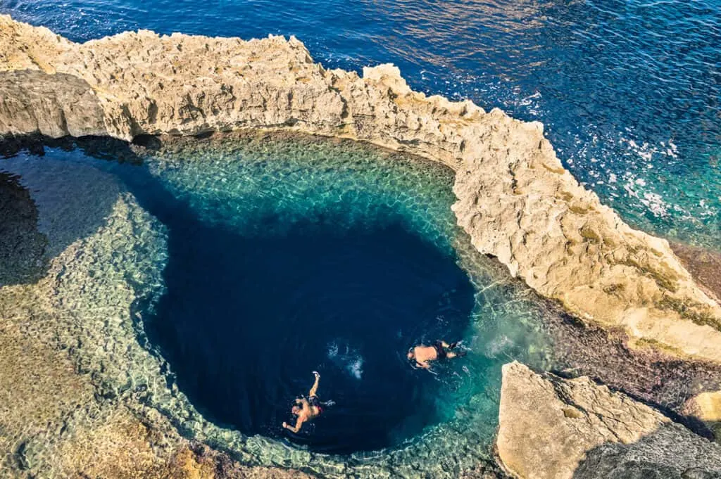 Swimming in the Blue Hole, Gozo, Malta