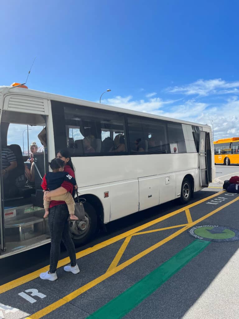 Boarding the bus to Napier from Auckland Airport