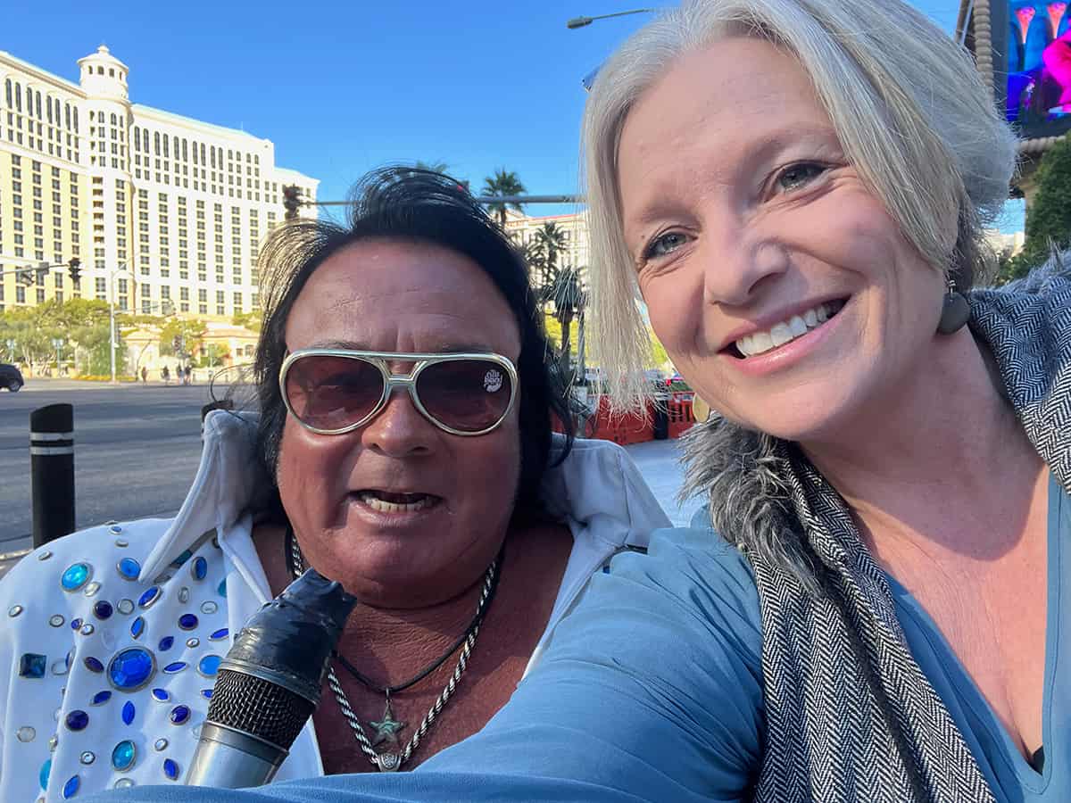 Megan with Elvis in a motorised chair